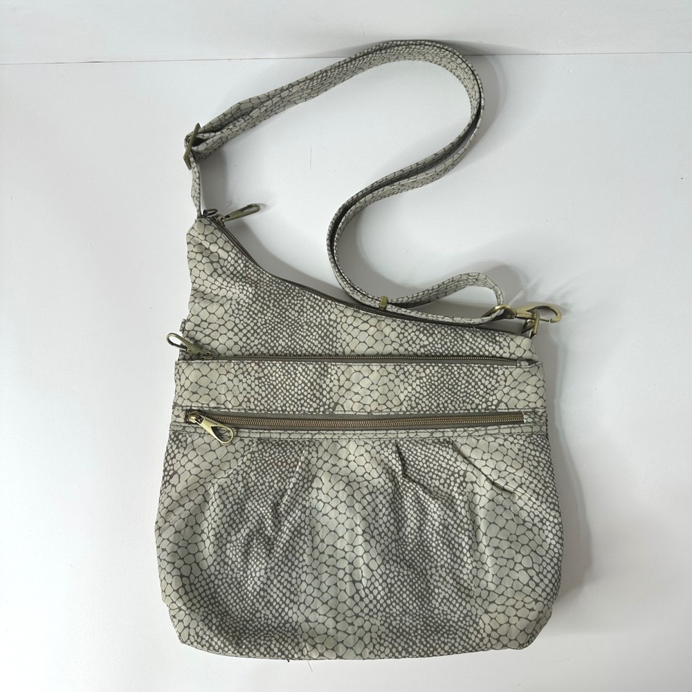Travelon Snakeskin Print Crossbody Bag Anti-Theft RFID Shielded Gray Adjustable